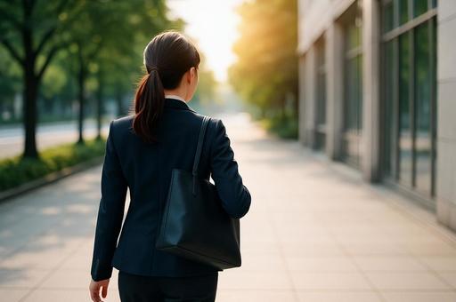 街中を歩くスーツ姿の女性 街中を歩くスーツ姿の女性の写真