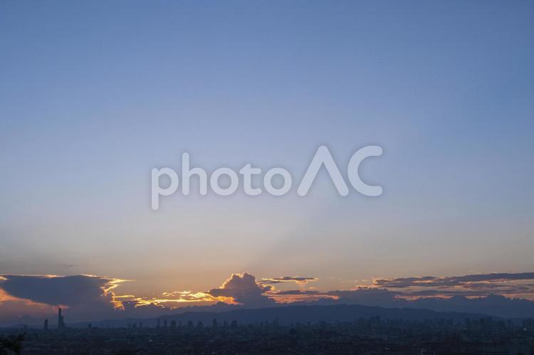 信貴山/生駒山からの夕焼け-8 夕日,夕暮れ,大阪市内の写真素材