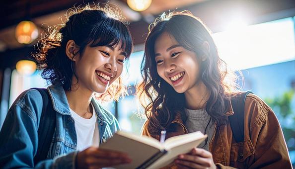 メモ帳を用いて筆談をする若い女性の友人 メモ帳を用いて筆談をする若い女性の友人の写真