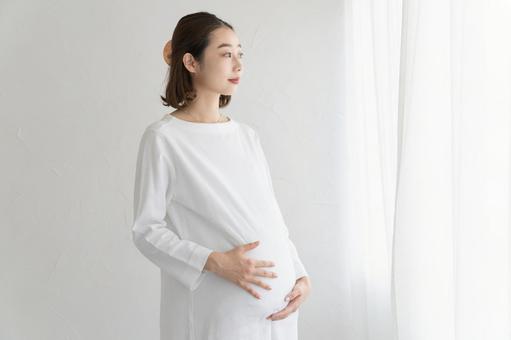 Pregnant woman touching her tummy, pregnant woman, female, pregnancy, JPG