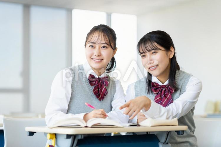 教室で勉強する女子高生 勉強,自習,女子高生の写真素材