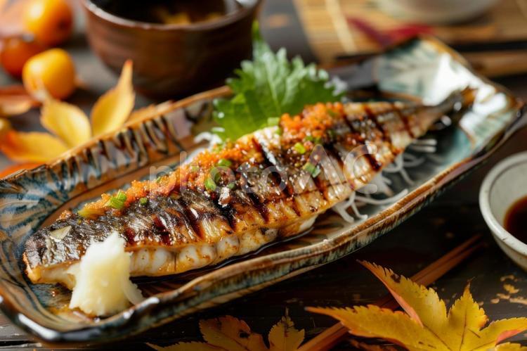 秋の味覚・焼きサンマの和食盛り 秋刀魚,和食,焼き魚の写真素材