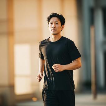 運動に励む、30代の日本人男性 運動に励む、30代の日本人男性の写真