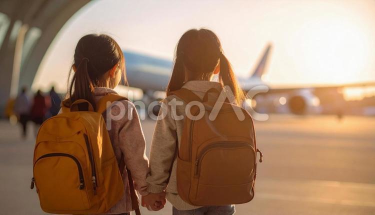 自立しようと一人で旅立つ日本人の女の子 ひとり立ち,女の子,少女の写真素材