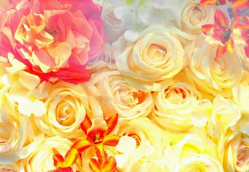 レトロな雰囲気の花束くすみカラーかわいい ドライフラワー,ローズ,薔薇の写真素材