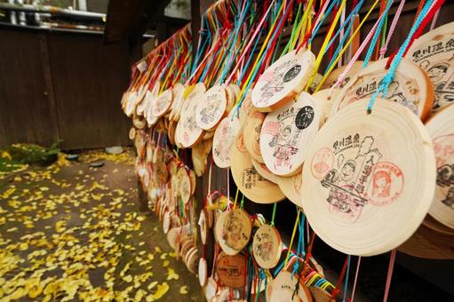 熊本 黒川温泉 奉納された入湯手形 温泉手形,手形,黒川温泉の写真素材