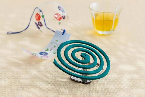 Photo, summer image, mosquito coil, wind chimes, 