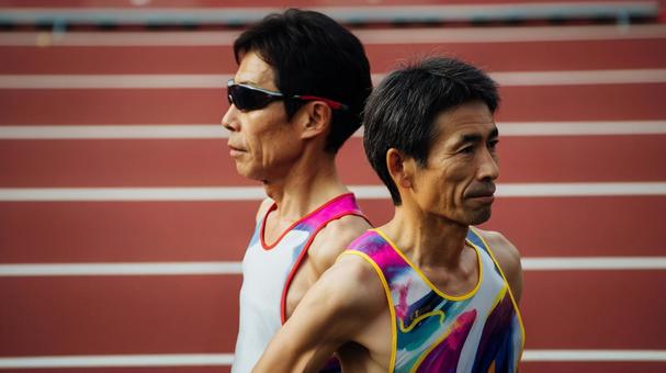 陸上競技を楽しむ中年・シニア男性17 陸上競技を楽しむ中年・シニア男性17の写真