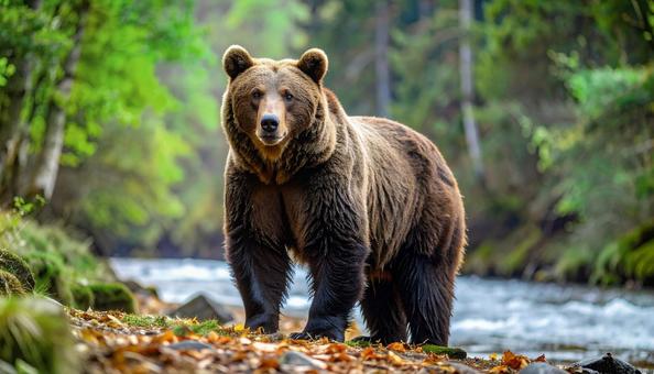 川辺に佇むヒグマ 川辺に佇むヒグマの写真