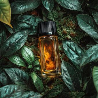 自然のエッセンスを感じさせる香水と植物 自然のエッセンスを感じさせる香水と植物の写真