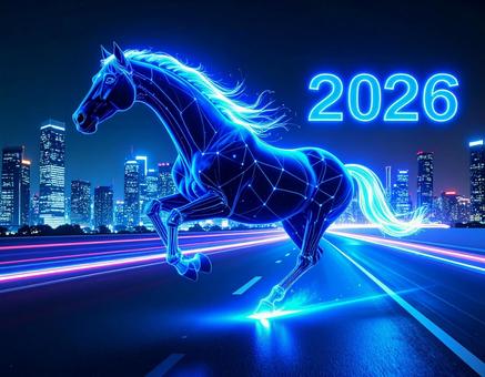 2026年サイバーネオン風な馬の年賀素材 2026年サイバーネオン風な馬の年賀素材の写真