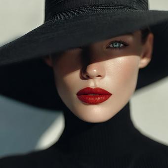 黒いハットとタートルネックの女性 黒いハットとタートルネックの女性の写真