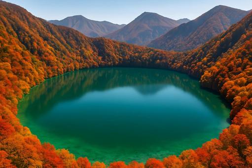 紅葉の火口湖 紅葉の火口湖の写真