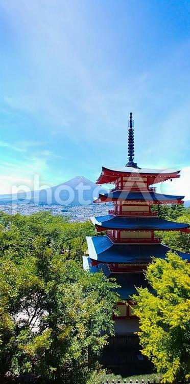 富士山と五重塔 晴天,富士山,五重塔の写真素材