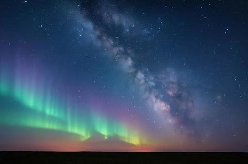 オーロラと天の川の夜空・スピリチュアルの写真