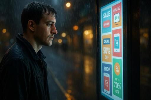 オンラインSALE雨夜の広告 オンラインSALE雨夜の広告の写真
