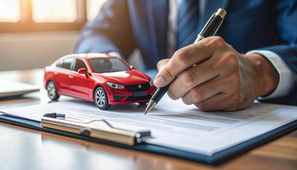 車購入イメージ　車のミニチュアと契約書の写真