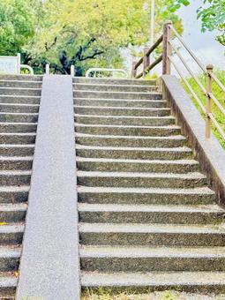 公園の階段、雨の日の美しい風景 階段,登る,下るの写真素材