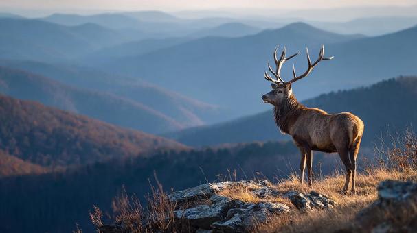 秋の山、雄大なアカシカ 秋の山、雄大なアカシカの写真