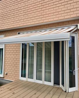Windows, awnings and wooden deck, JPG