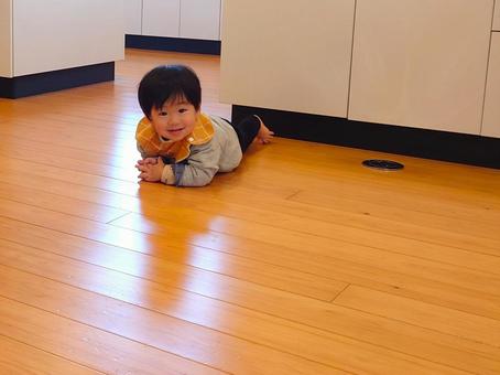 1歳のずりばい(ずり這い/うつ伏せ) 1歳のずりばい(ずり這い/うつ伏せ)の写真