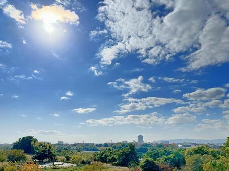 京都桂川近辺 空,風景,景色の写真素材