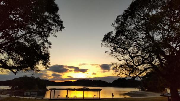 夕暮れの公園 夕暮れの公園の写真