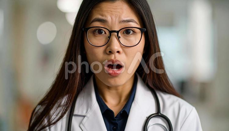 驚いた表情の女性医師 女性,医師,ショックの写真素材