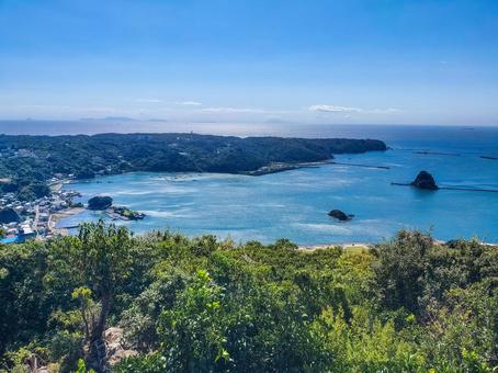伊豆下田寝姿山から見る伊豆諸島と須崎半島 下田,下田港,下田湾の写真素材