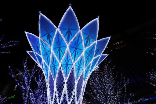 福岡 博多駅のイルミネーション5 ウィッシュフラワー,wishflower,光の森の写真素材