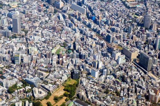 東京都渋谷区恵比寿付近の街並みを空撮 空撮,街並み,恵比寿の写真素材