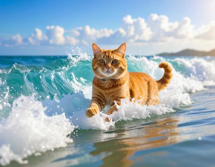 海水浴を楽しむねこ 夏 水遊び4 海水浴を楽しむねこ 夏 水遊び4の写真
