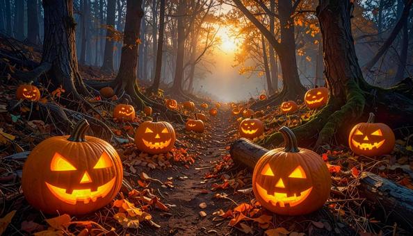 森の中のハロウィンロード 森の中のハロウィンロードの写真