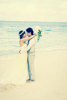 ブライダル　ウェディング　ビンテージ風 新婦,ウエディング,海の写真素材