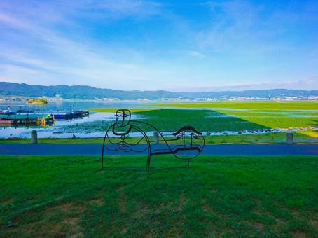 諏訪湖　湖畔の風景 諏訪湖,湖,諏訪市の写真素材