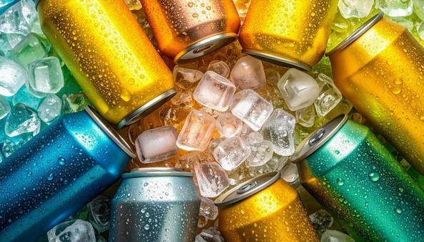 氷水でキンキンに冷やされた缶ビール 氷水でキンキンに冷やされた缶ビールの写真