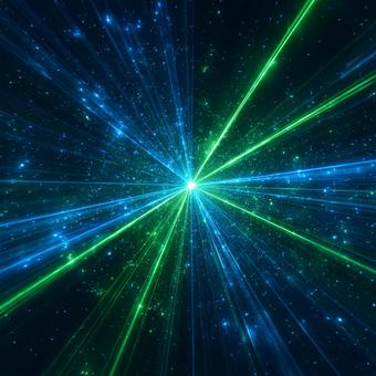 幻想的な青と緑の光線が広がる背景 幻想的な青と緑の光線が広がる背景の写真