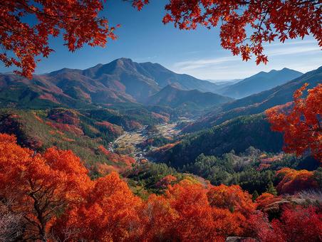 鮮やかな秋の山々の写真