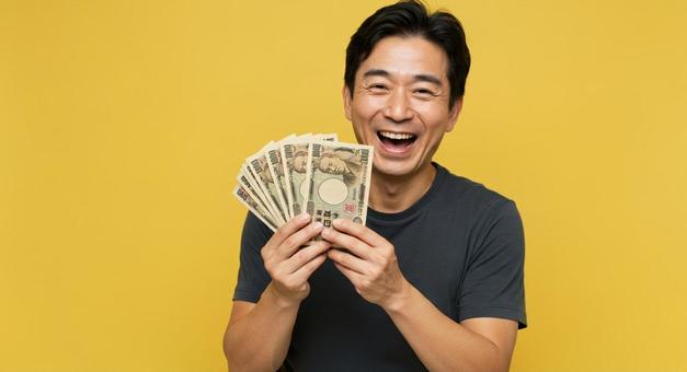 A man happy to receive a large sum of money, money, daikin, bill, JPG