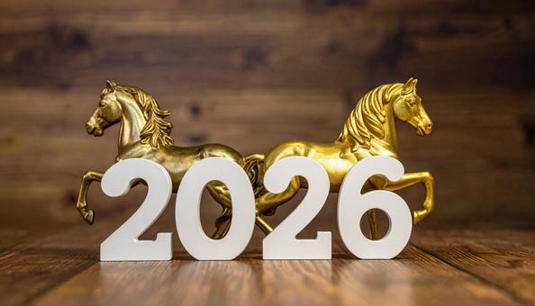 2026の文字と馬が刻まれた彫刻 2026の文字と馬が刻まれた彫刻の写真