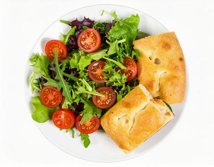 フォカッチャとミニサイドサラダの写真
