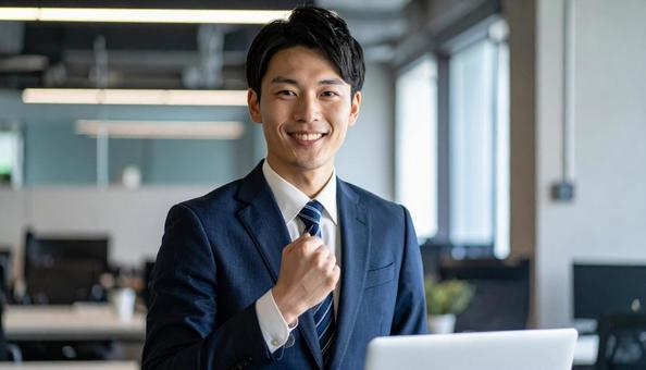 ガッツポーズするビジネスマン ガッツポーズするビジネスマンの写真