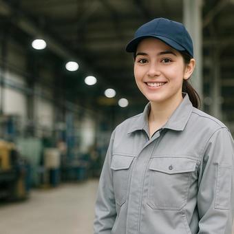 工場で働く女性の写真