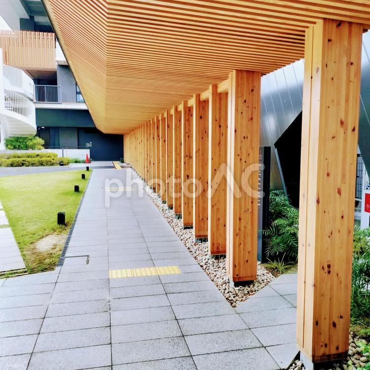 木の渡り廊下 木造,渡り廊下,ウッディの写真素材