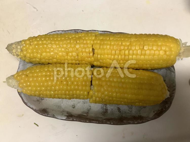 とうもろこし2本 とうもろこし,黄色,2本の写真素材
