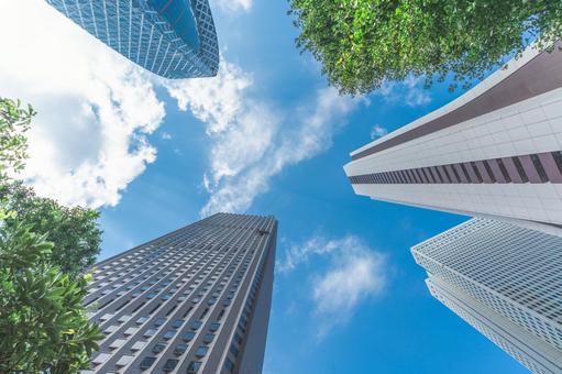 西新宿の高層ビル群と青空 西新宿,高層ビル,青空の写真素材
