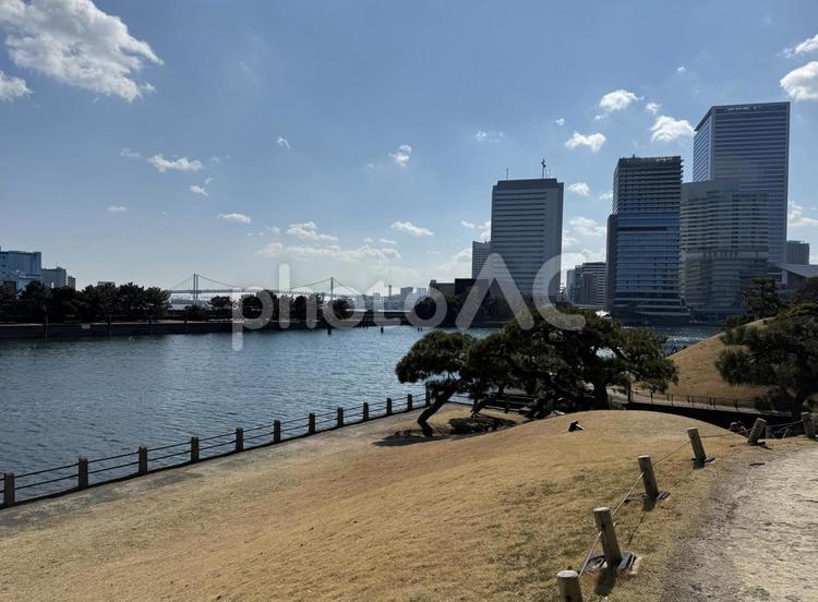 浜離宮から隅田川越しに見る東京の街並み ビル街,オフィス,オフィスビルの写真素材