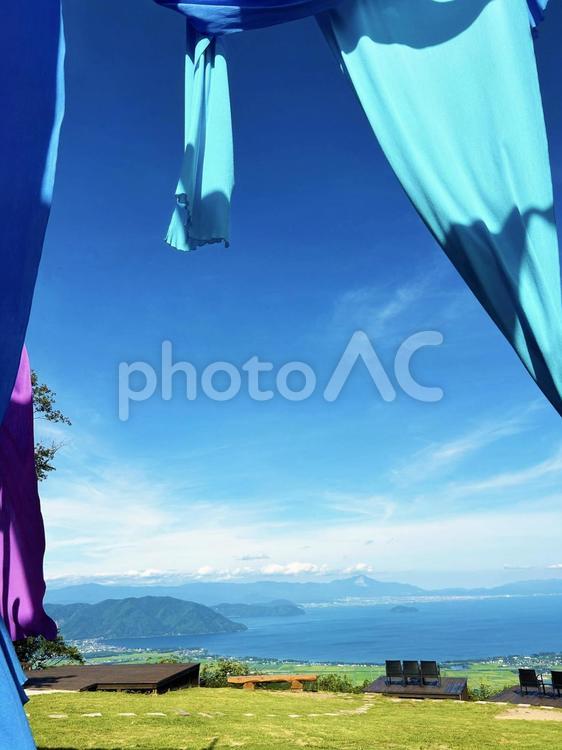 箱館山から眺める琵琶湖 空,箱館山,琵琶湖の写真素材