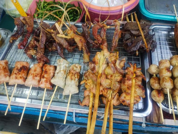 タイ　串焼き屋台 タイ,屋台,串焼きの写真素材
