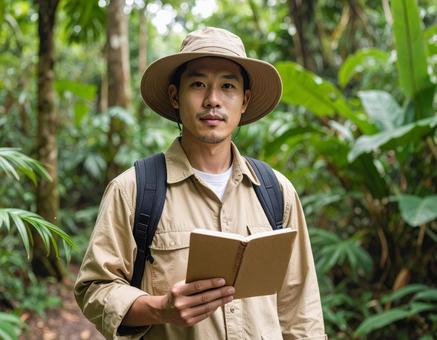 熱帯雨林・ジャングルを調査する生物学者 熱帯雨林・ジャングルを調査する生物学者の写真